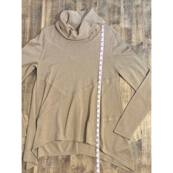 Donna Karan New York Asymmetric Mock Neck Wool Sweater Quiet Luxury Tan Medium - Picture 5 of 8